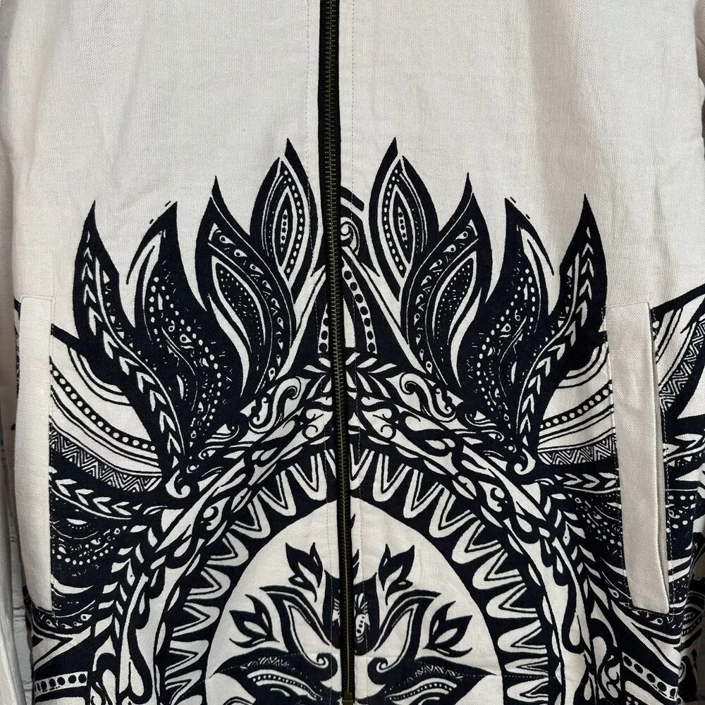 NWOT RAGA MAN‎ Men's Graphic Print Canvas Full Zip Jacket, Size Small, Cream